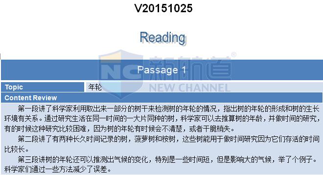 新航道2015年10月25日托福考试机经阅读