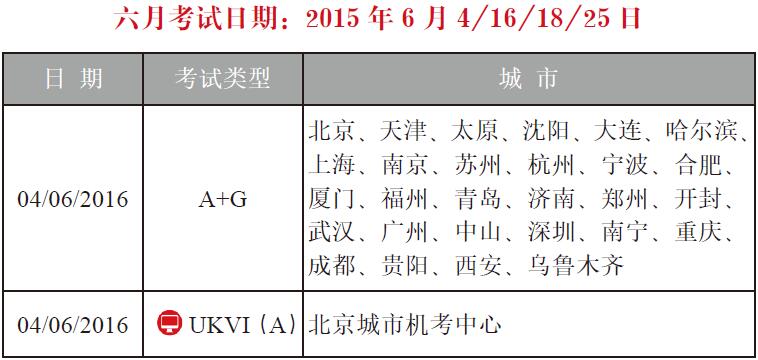 2016年6月雅思考试日期及城市1